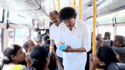 Watch: Tamil Nadu CM Vijay plays bus conductor, hands out tickets after expanding free travel scheme