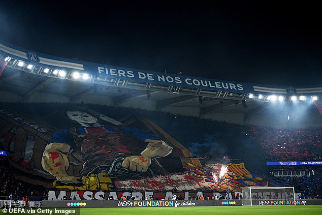Barcelona complain to UEFA over ‘overly aggressive and offensive’ PSG ‘chainsaw massacre’ tifo before Champions League clash