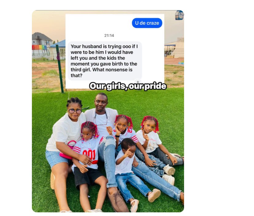 Mother of four daughters slams man who claims he would have left her over having only girls if he were her husband