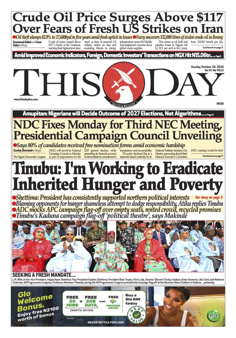 Newspapers Headlines October 25: Pantami, Adebutu, Tinubu, Others