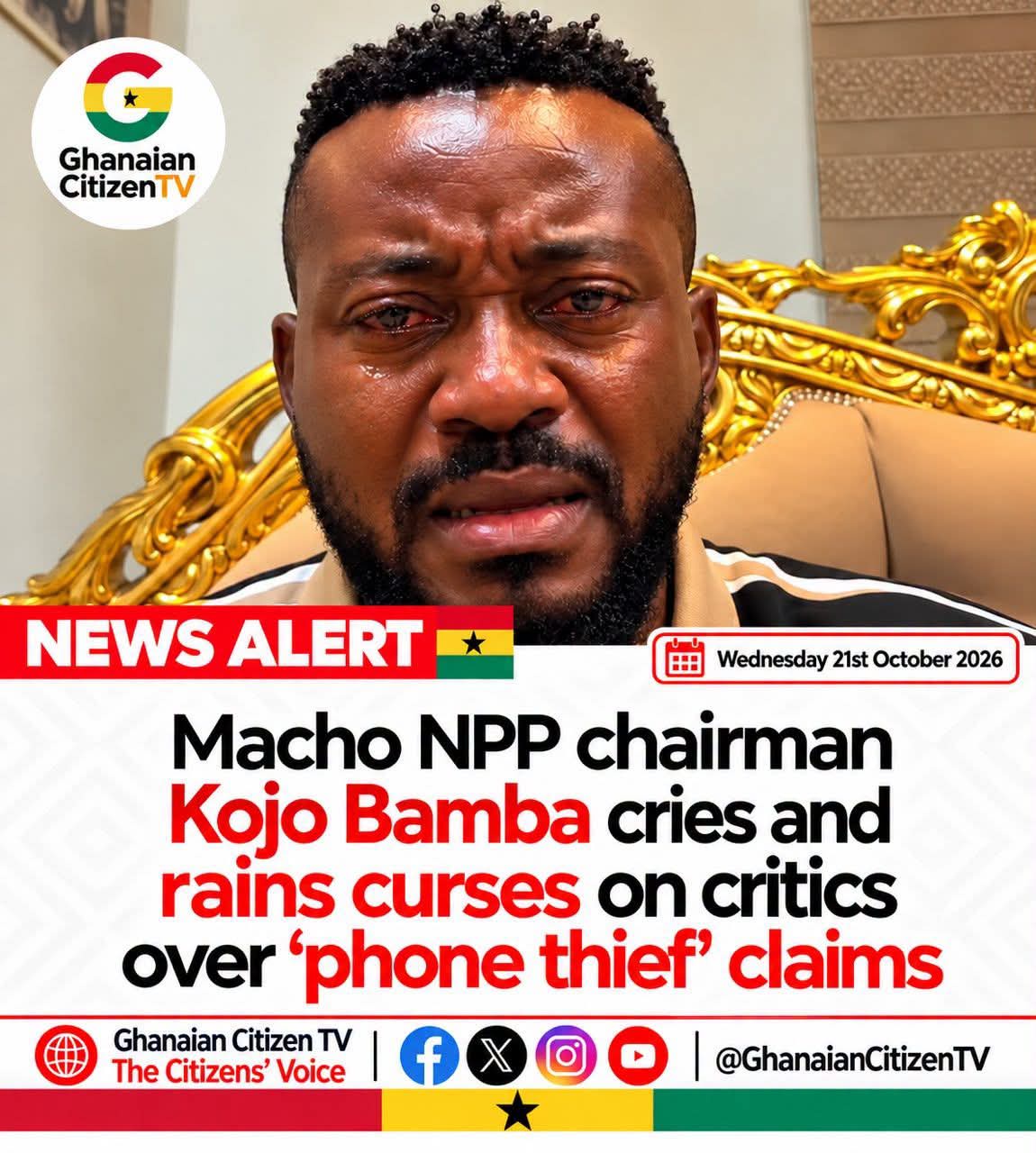 Kojo Bamba Cries and Rains Curses on Critics Over Alleged Phone Theft Claims
