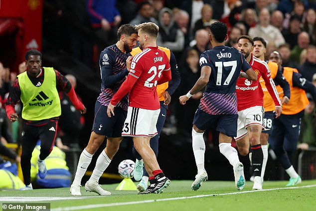 ‘Stupid’ Rodrigo Bentancur sparks mass brawl after HEADBUTTING Luke Shaw as Spurs star is sent off in clash with Man United