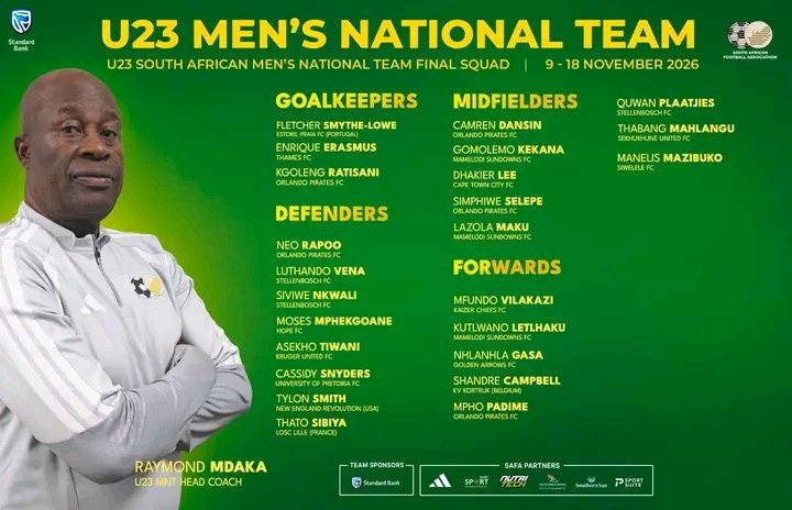 Raymond Mdaka Names 24-Man South Africa U23 Squad for Olympic Qualifiers