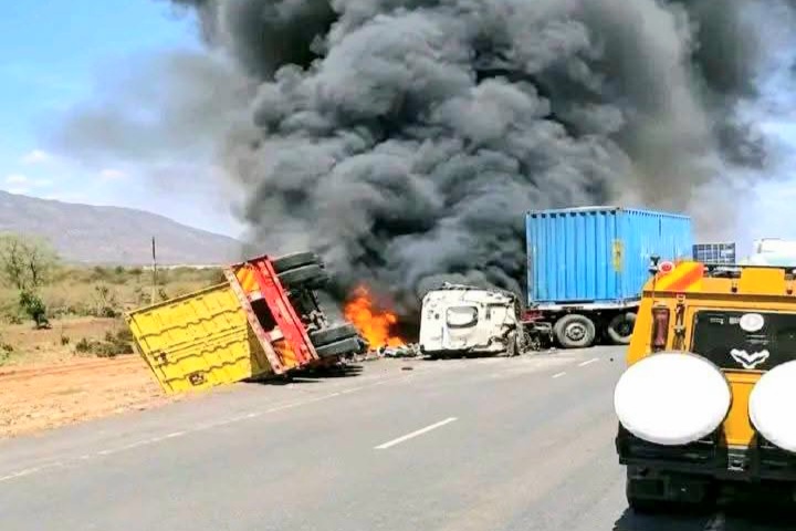 BREAKING: 2 Trucks Burst Into Flames Along Mombasa Road Hours After 22 People Died on the Same Road