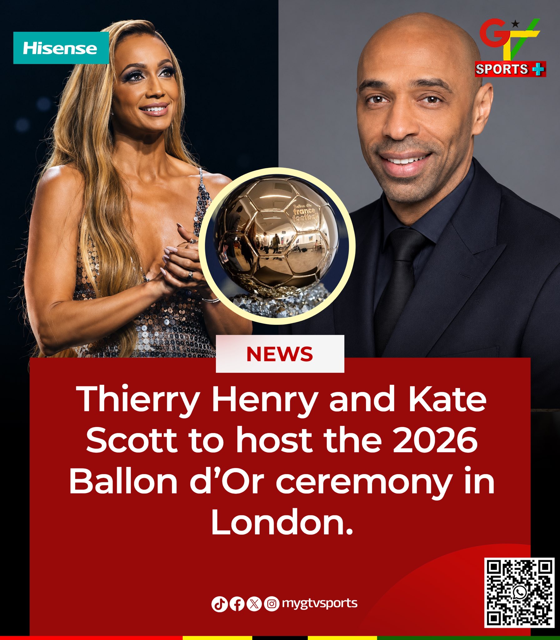 GTV Sports Exclusive: Thierry Henry and Kate Scott to Host 2026 Ballon d’Or in London