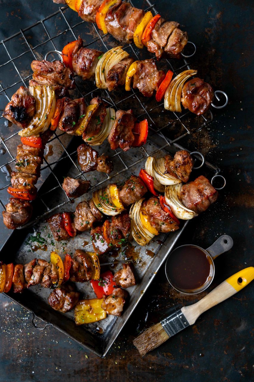 Braaied pork neck skewers