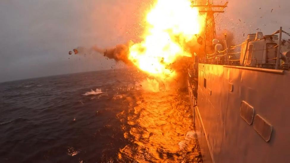 Old US warship deliberately sunk during training off Scotland