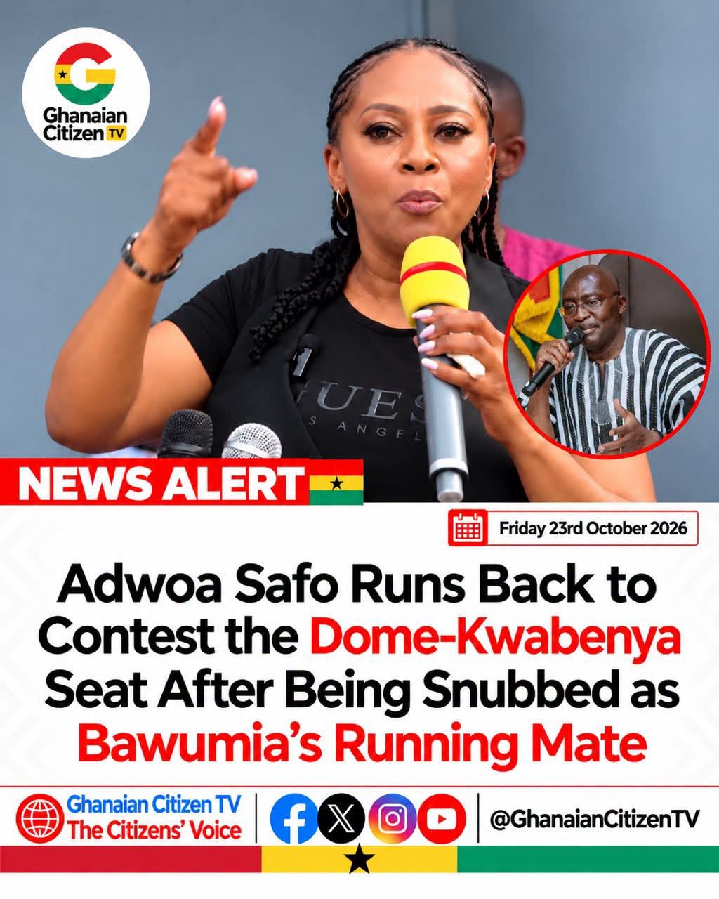 Adwoa Safo Returns to Contest Dome-Kwabenya Seat After Missing Out on Bawumia’s Running Mate Slot