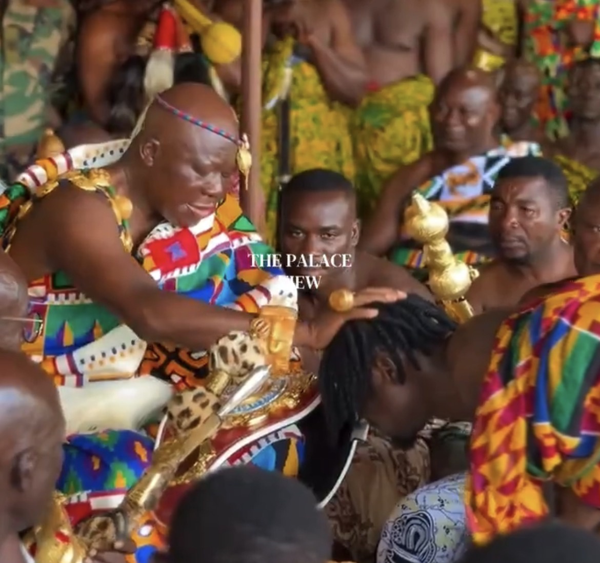 Otumfuo Places Hands On Freezy Macbones’ Head As Boxer Presents New Championship Belt
