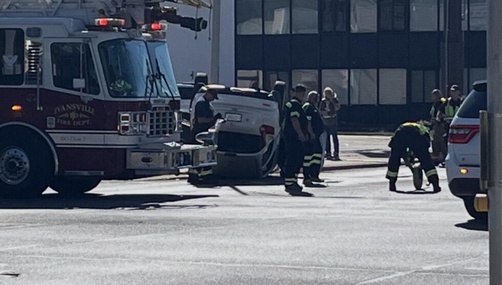 Vehicle flips in crash at Evansville intersection, officials say