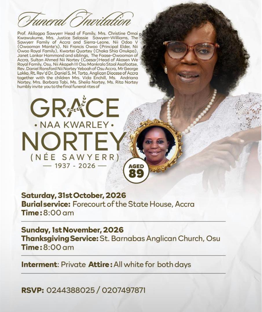 Grace Nortey to be laid to rest Saturday at State House