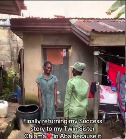 VIDEO: Emotional NYSC Corps Member Salutes Blind Twin Sister After Returning From Orientation Camp