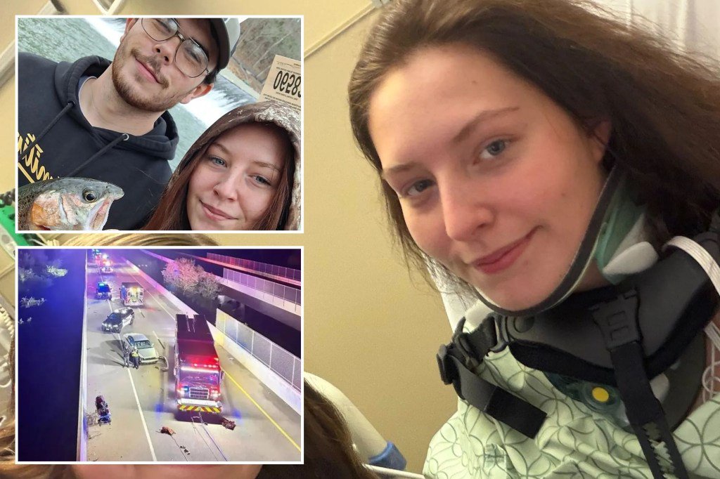 Student, 21, plunges 70ft from bridge while jumping out of truck’s way – moments after narrowly avoiding car pile-up
