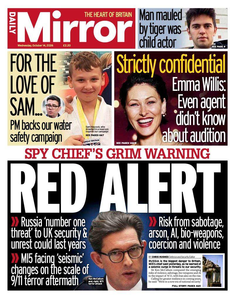 ‘Spy chief’s grim warning’ and ‘tiger victim was child actor’