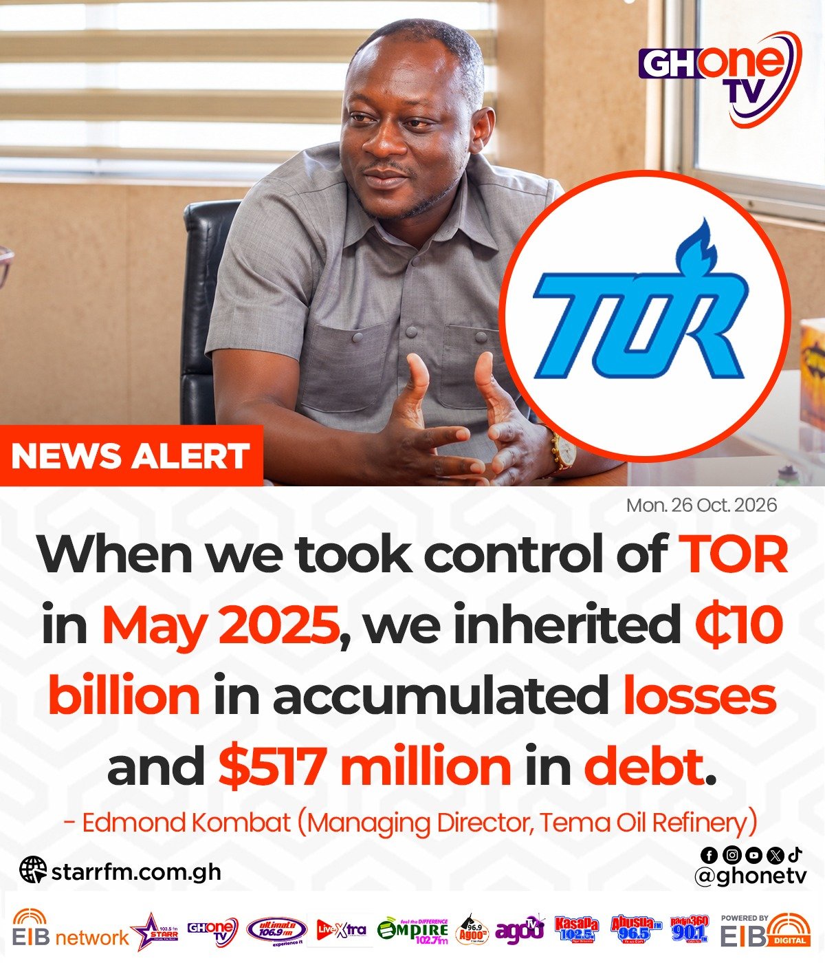 ₵10 Billion in Losses: TOR Boss Drops Bombshell on Massive Debt Inherited by New Management