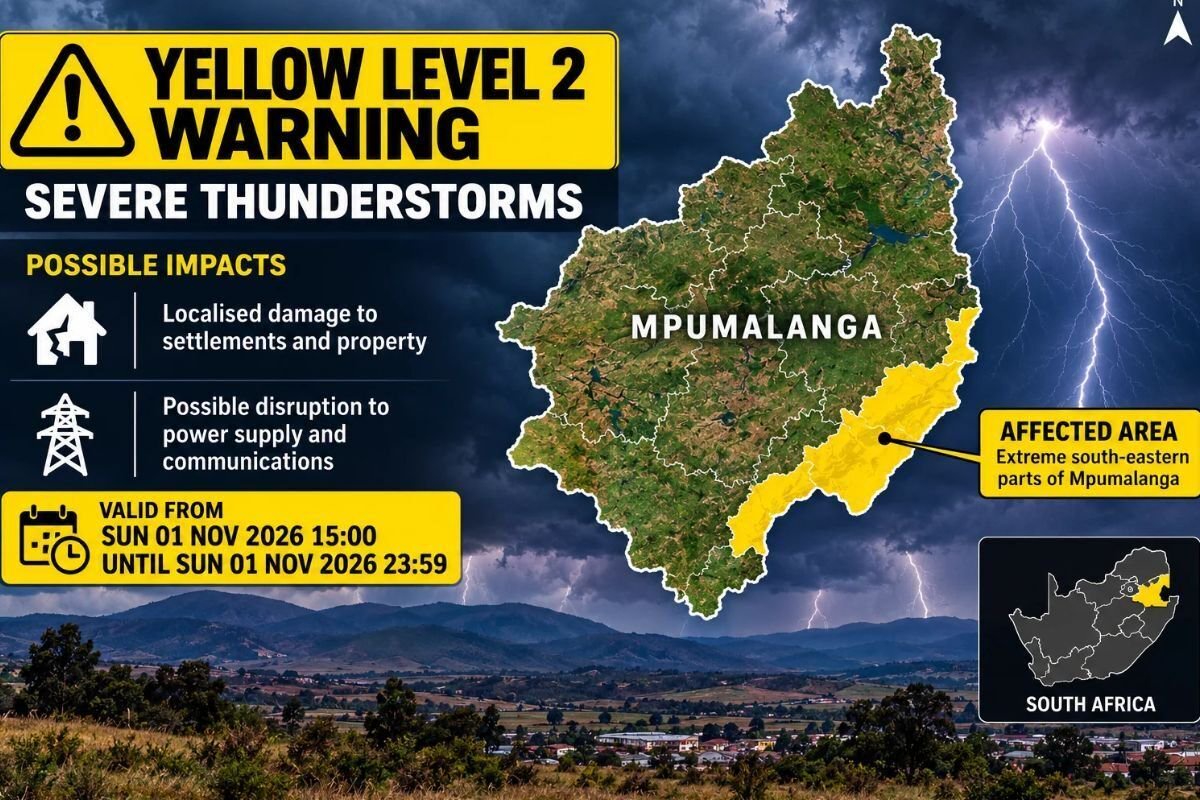 Severe thunderstorms could disrupt power supplies in Mpumalanga on Sunday