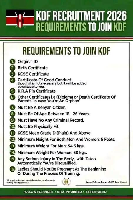 KDF Recruitment Requirements: Qualifications Kenyan Applicants Must Meet