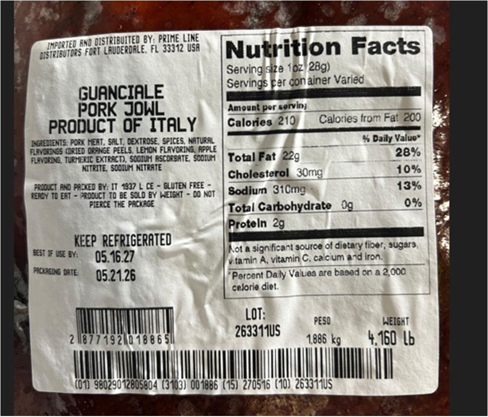 ⚠️ Imported Guanciale Pork Jowl Recalled Over Listeria Contamination Risk — (CA, FL, ID, IL, MI, NJ, NY, TX)
