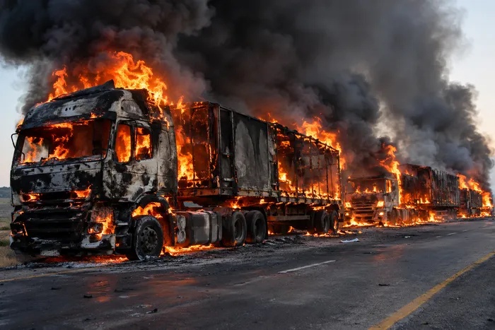 Five trucks worth R3.2 million torched in armed attack near Grootvlei in Mpumalanga