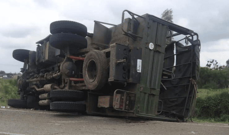 KDF Truck Ferrying Officers Overturns Along Nairobi-Mombasa Highway,Two Killed and Several Injured