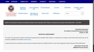 ICAI CA Intermediate result 2026 date announced: Results likely on October 22, here’s how to check