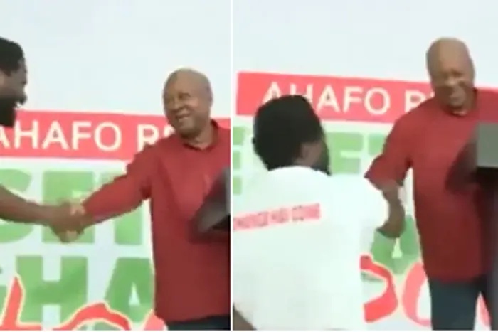 Watch emotional moment as Pres. Mahama grants man’s wish to shake his hand in Goaso (video)