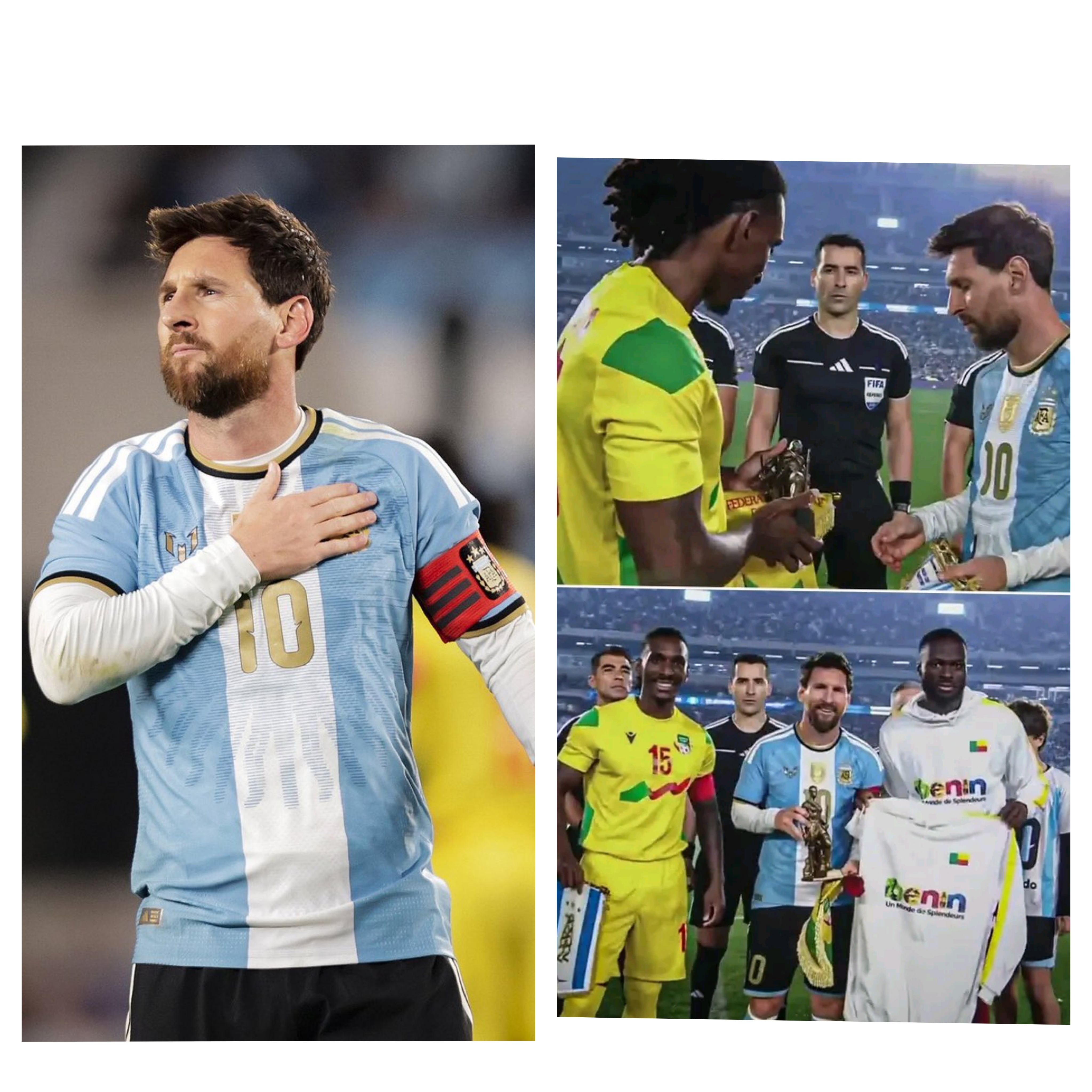 Reactions as Benin National Team Captain Was Spotted Presenting Leo Messi With Gift Before Kickoff