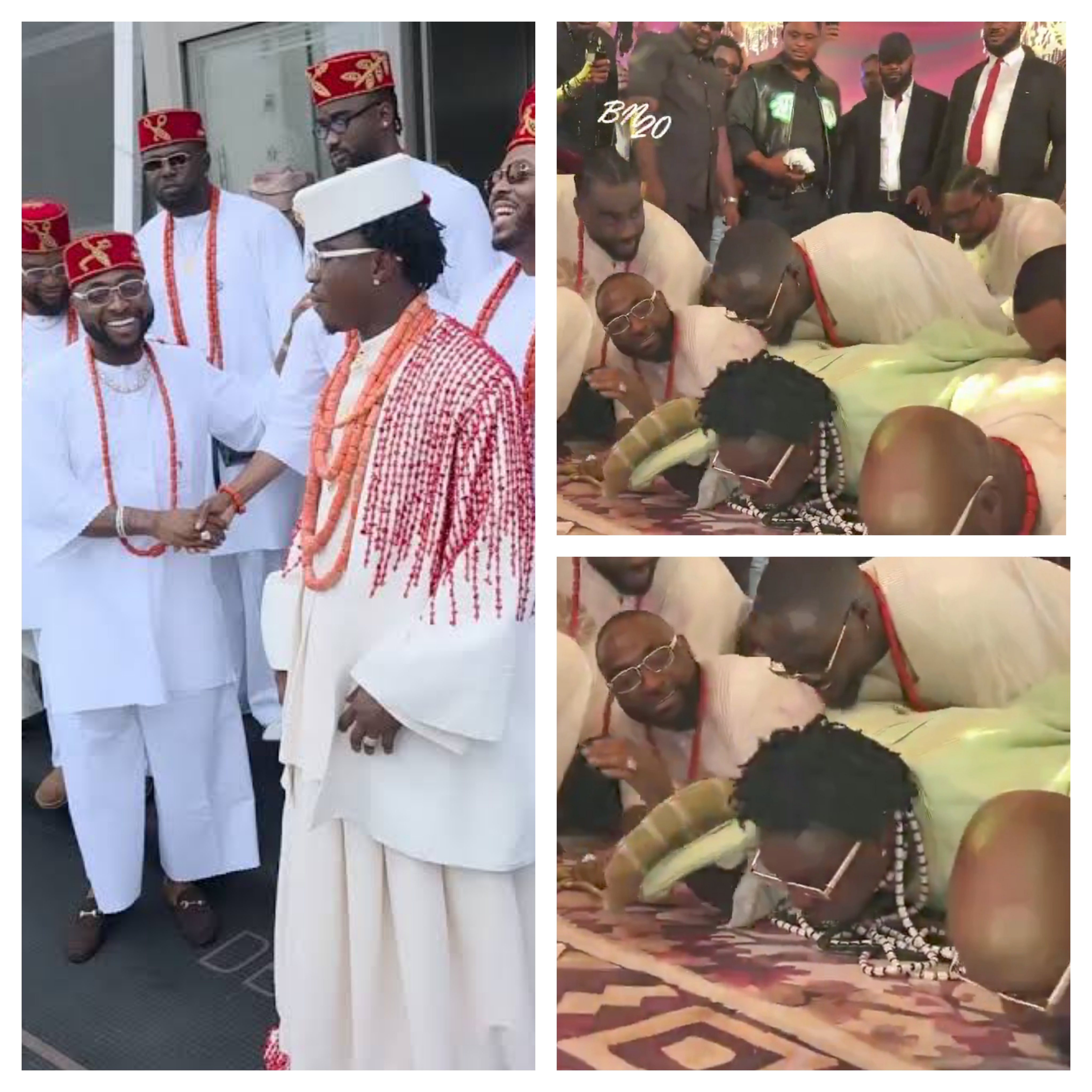 Fans React To Video Of Davido Joining Zlatan and His Groomsmen In Prostrating Before Davita’s Parent
