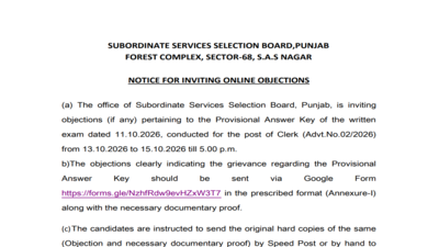 PSSSB Clerk answer key 2026 released: Check direct link to download, steps to raise objections here