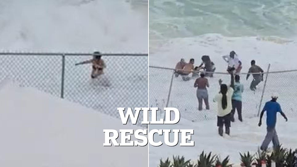 Wild moment woman is rescued from rough Bahamas surf