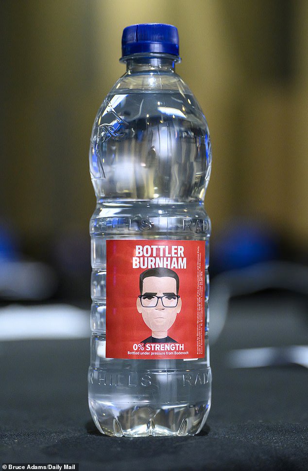 Bit wet, Andy? Labour complains about Tories using cartoon image of ‘bottler’ Burnham for conference water merchandise