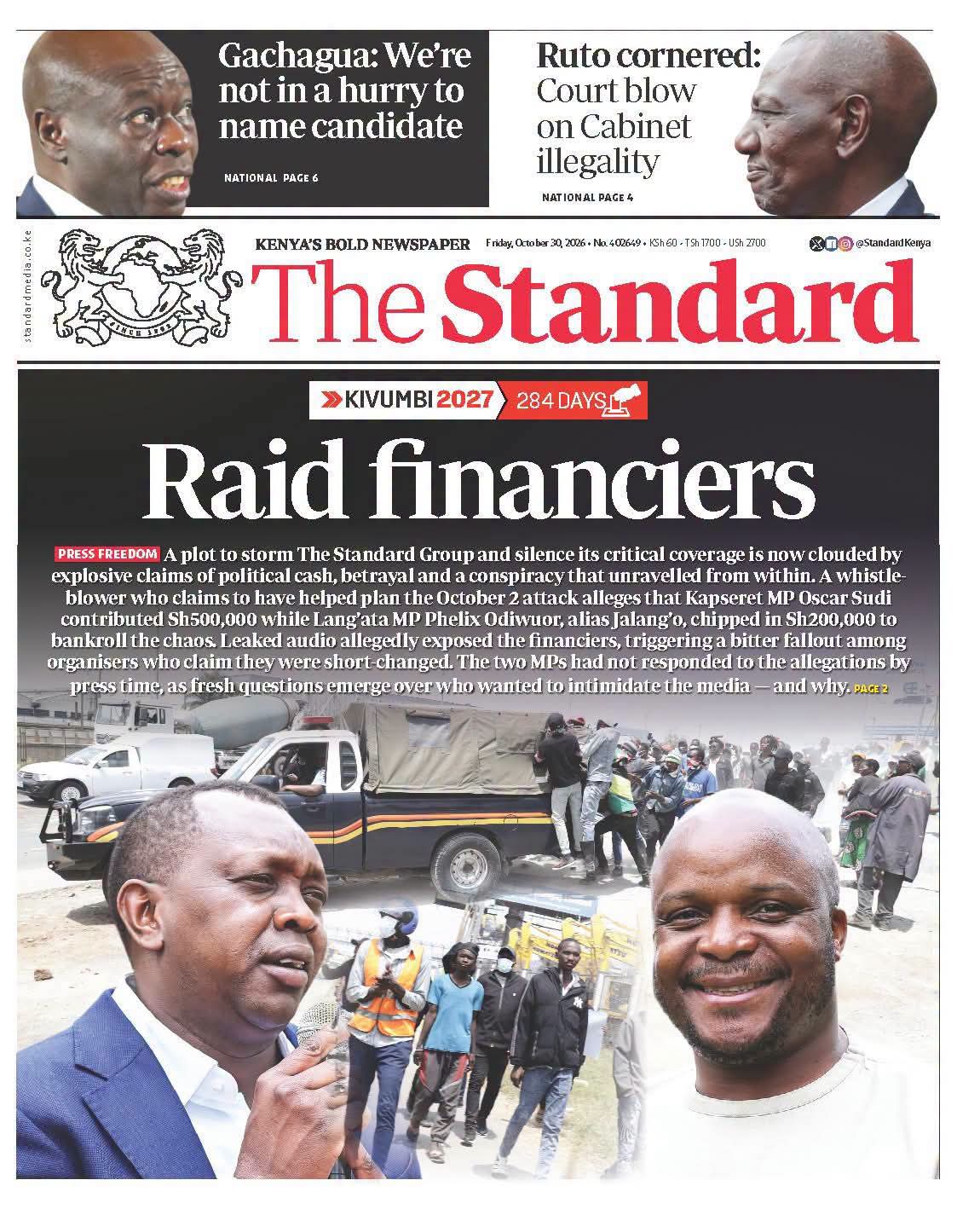 Newspaper Headlines Review for Friday, October 30: Standard, Daily Nation, People Daily and More