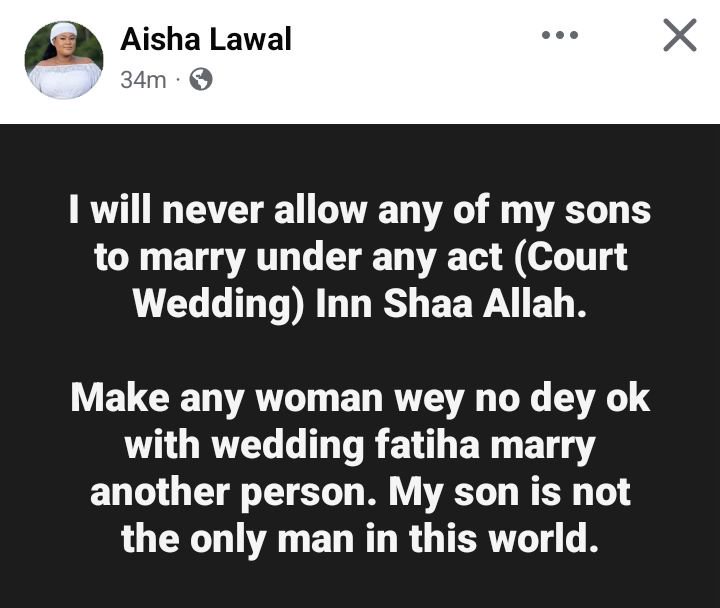 I will never allow my sons to have a court wedding – Nigerian woman says