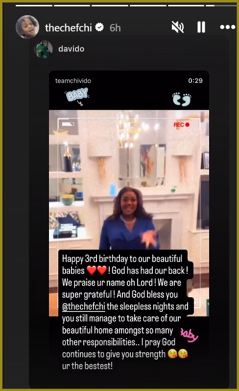 Singer Davido Pours Encomium On Wife Chioma As Their Twins J And J Turn Three