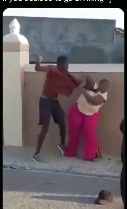 The lady left her child at home unattended to go and drink, The brother came to fetch her with cane