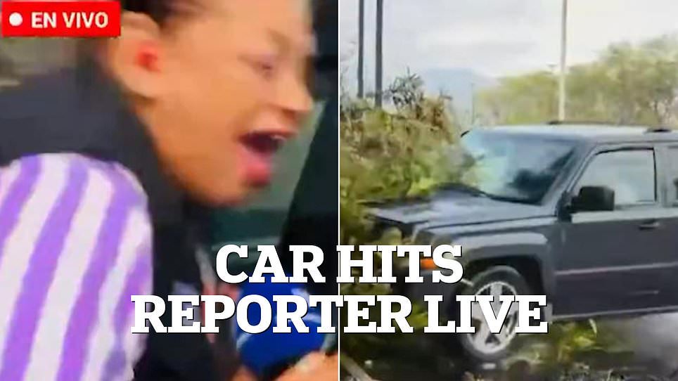 Heart-stopping moment out-of-control SUV barrels into TV news crew