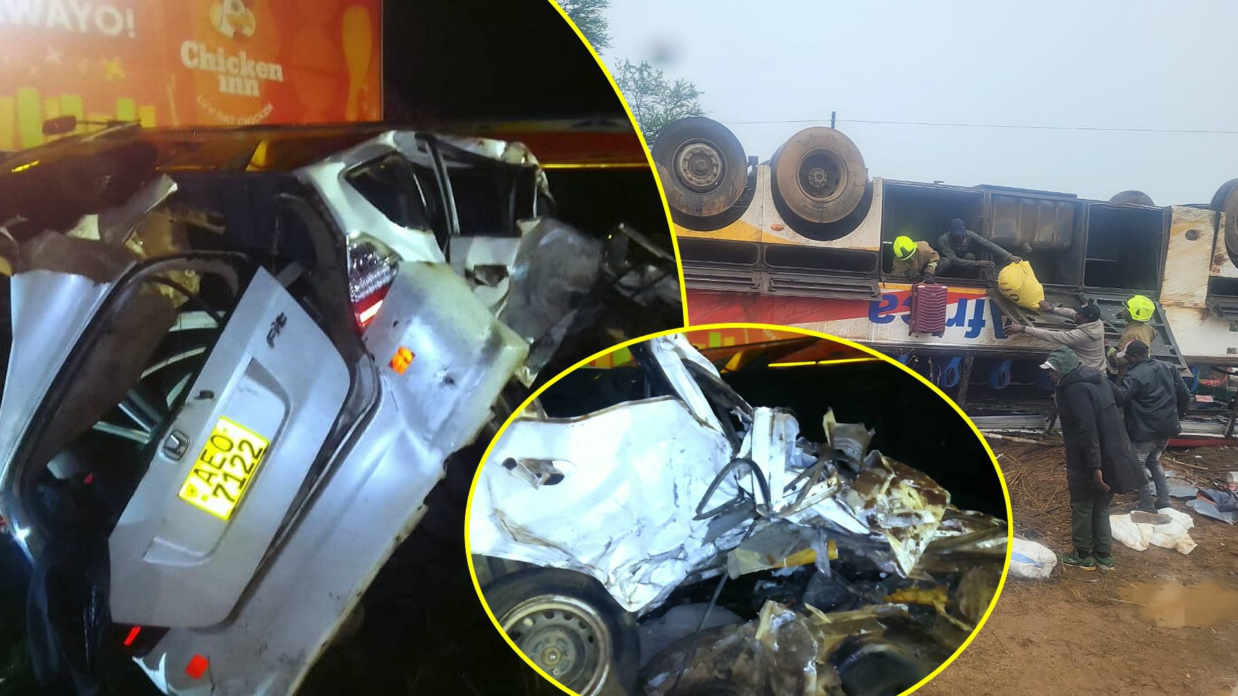 2 Inter Africa buses in horror accidents hours apart: Head-on crash with Honda Fit kills 4, another overturns (SEE PICS)