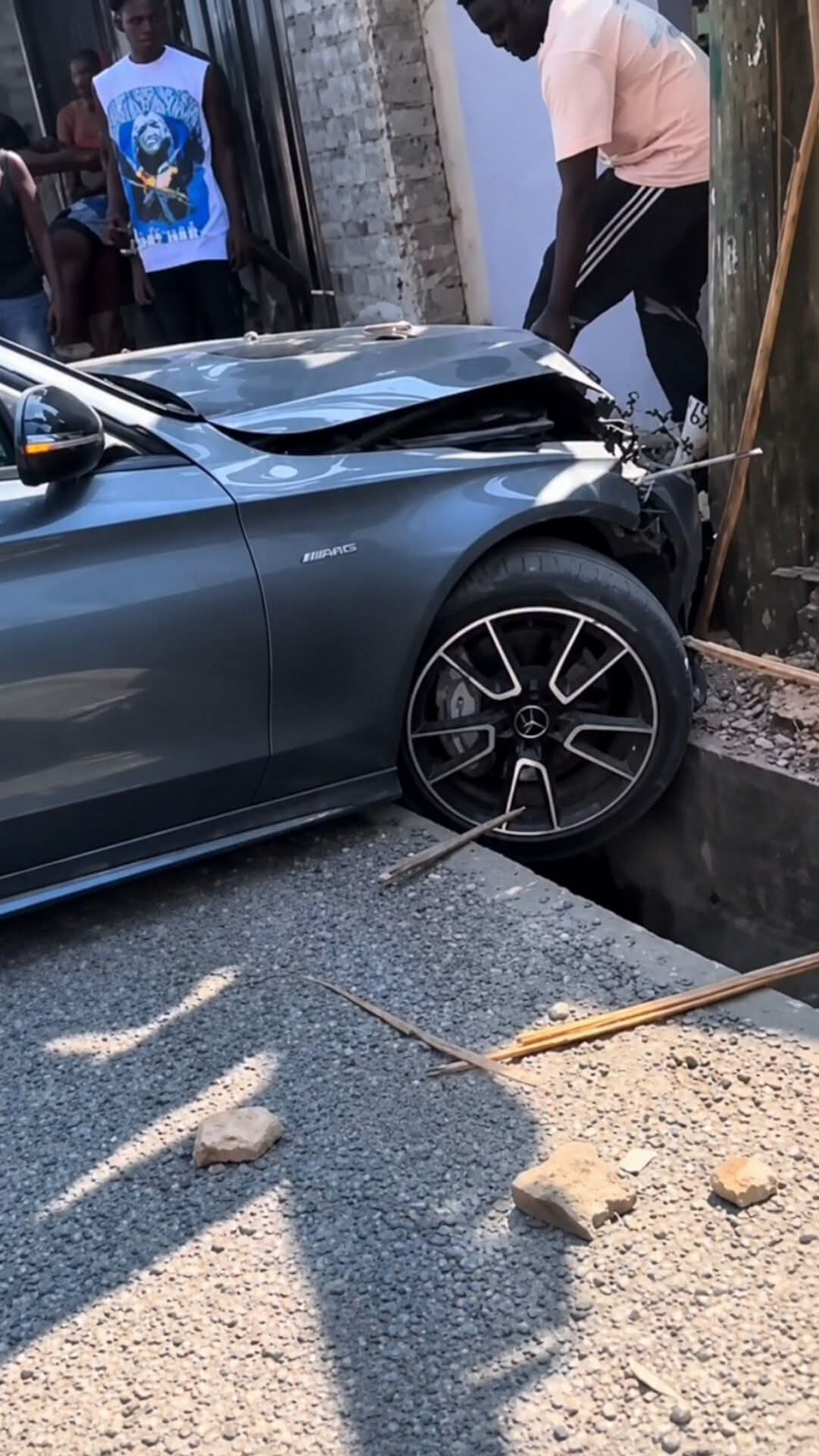 Kasoa Young Man Reportedly Crashes Friend’s 2024 Mercedes-Benz C43 at Fadama