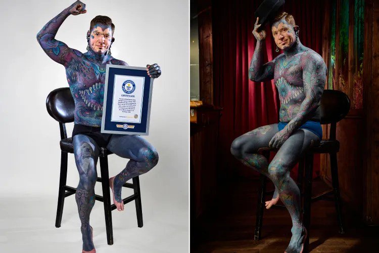 Canadian man sets Guinness World Record after tattooing more than 90% of his body