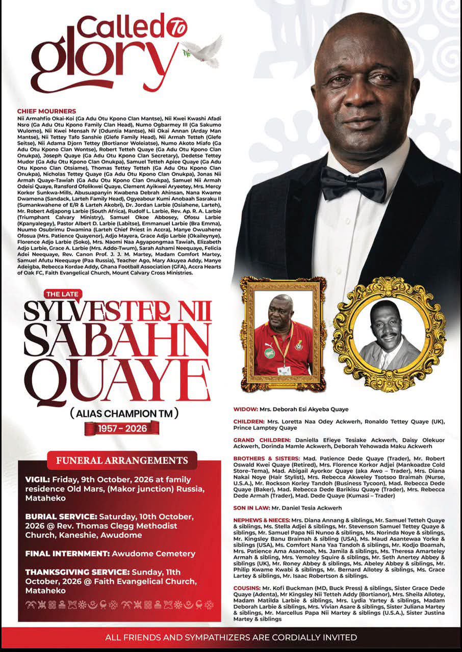 Ghana football to bid farewell to celebrated former Black Stars Team Manager Sabahn Quaye on Saturday