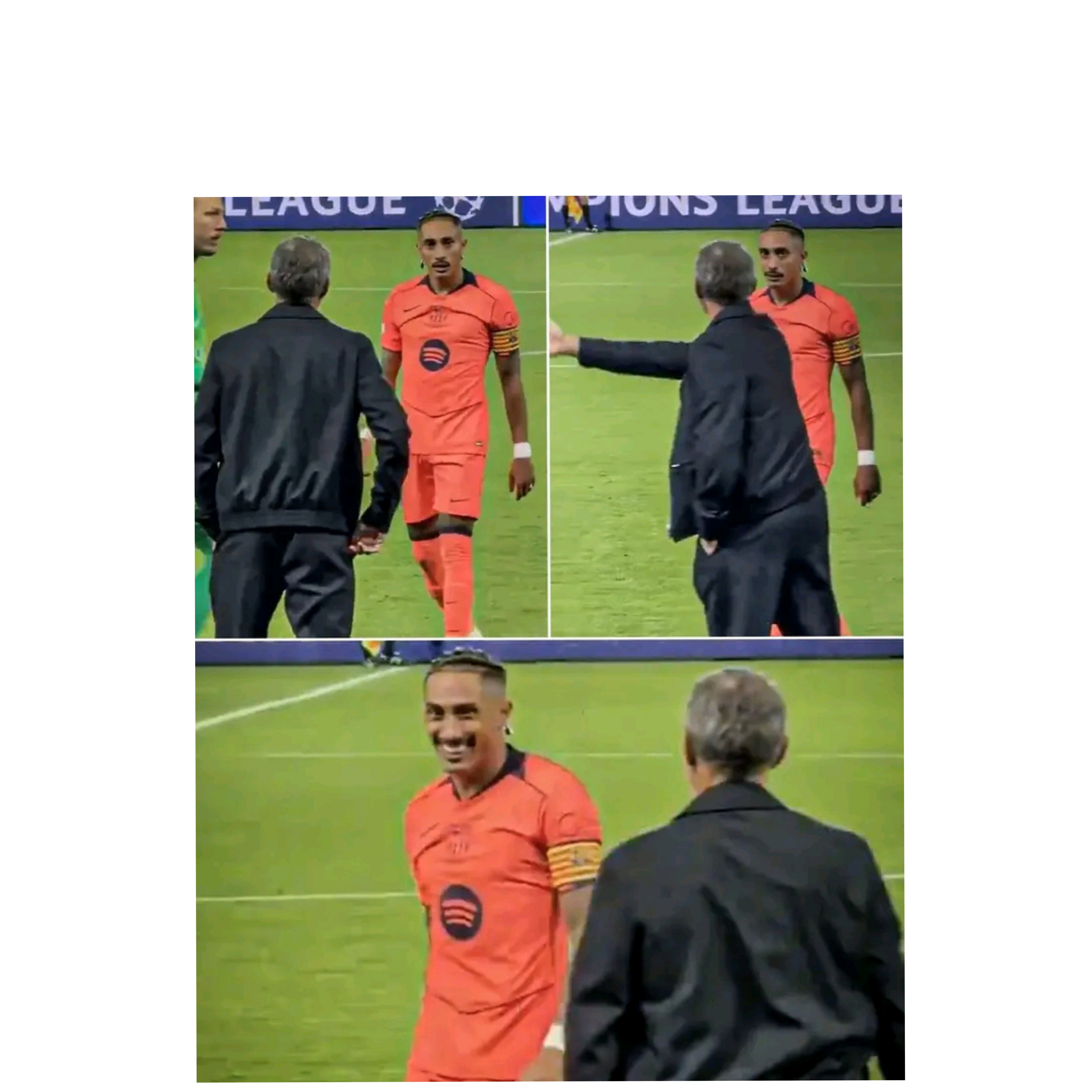 Reactions as PSG Manager Was Spotted Giving Tactical Directions To Barcelona’s Raphinha Last Night