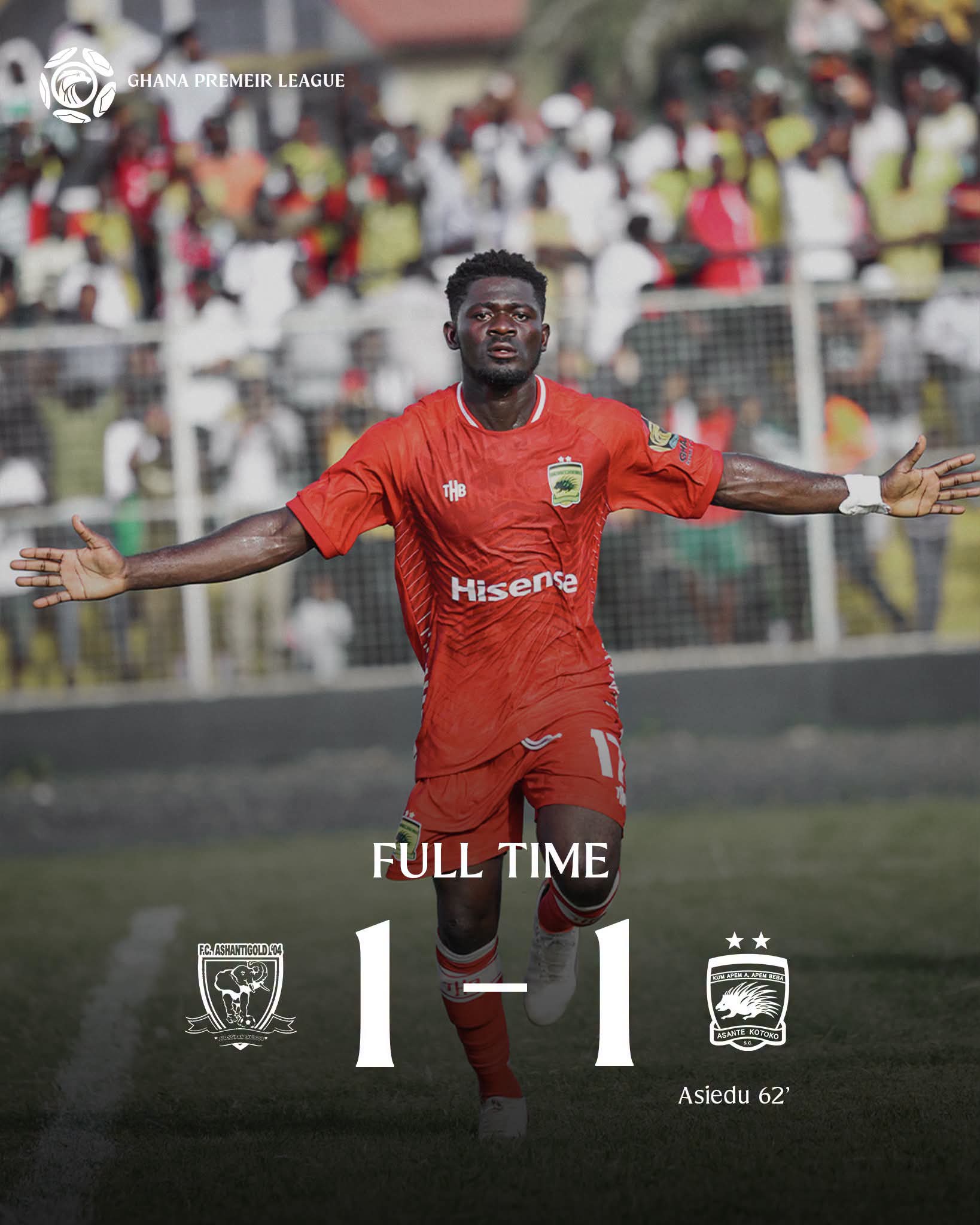 Asante Kotoko Fight Back to Hold AshantiGold 1-1 in Thrilling Ashanti Derby