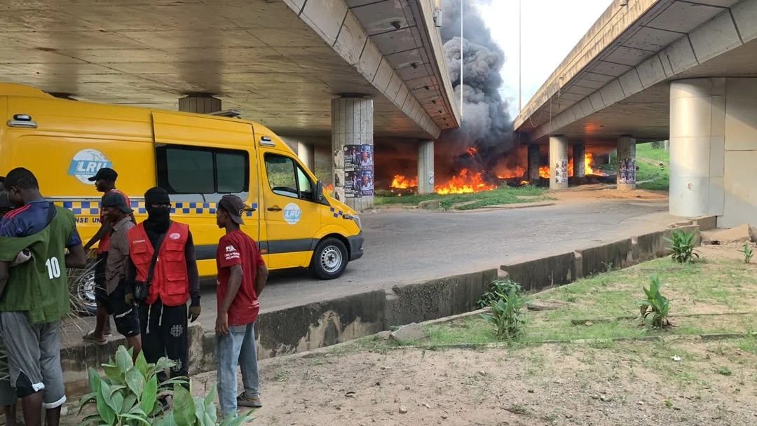 BREAKING: Tanker catches fire under Otedola Bridge