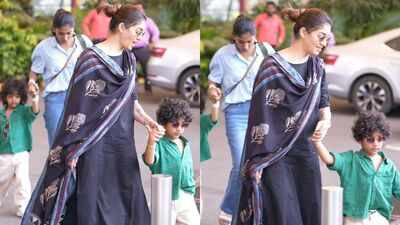 Nayanthara spotted in Mumbai with twin sons Uyir and Ulagam; boys twin in matching outfits