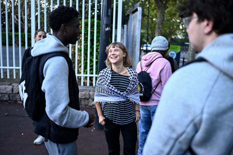 Activist Greta Thunberg joins French student protests