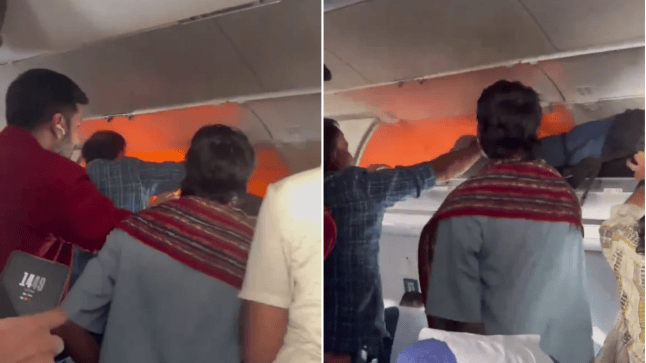 Air passengers panic after power bank explodes in overhead locker at 35,000ft