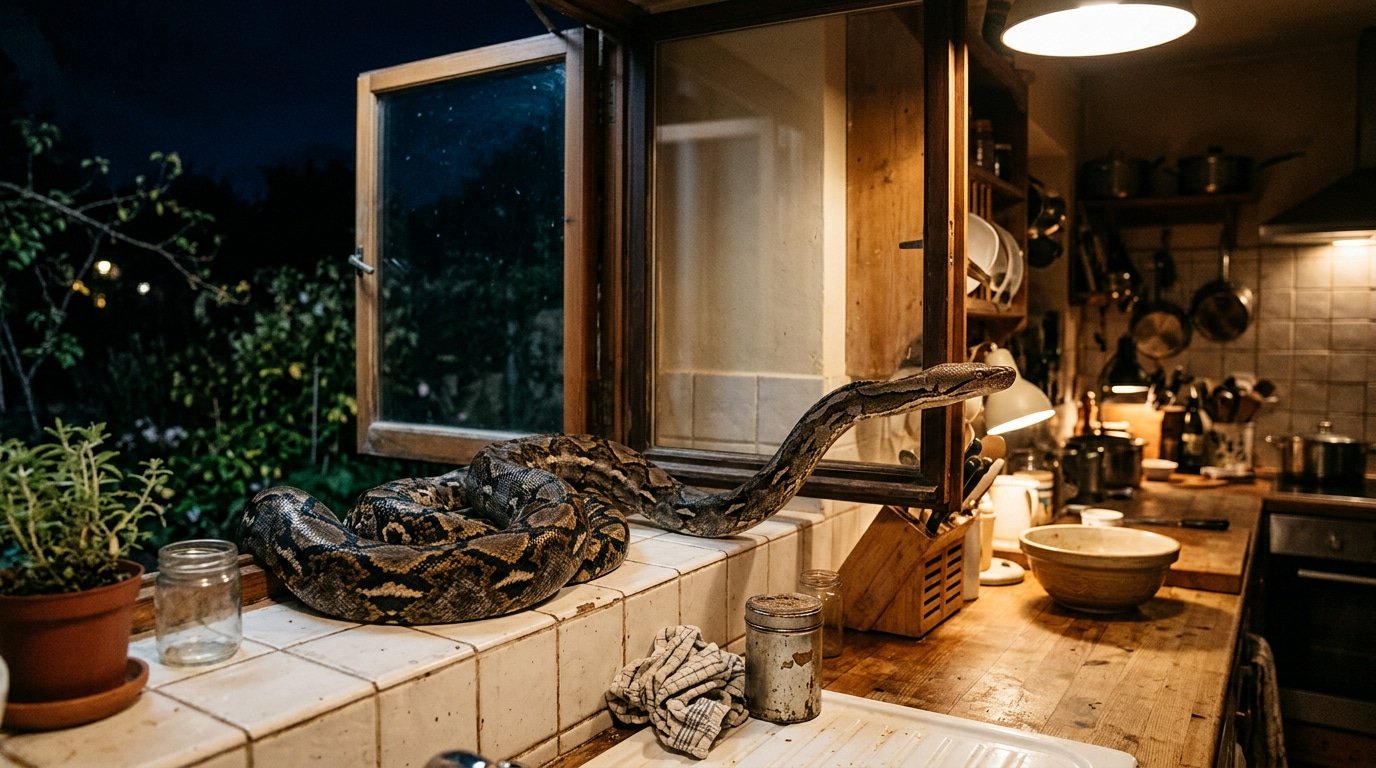 « Je lui ai tiré dessus tellement j’ai eu peur » : un serpent de 2 mètres surgit dans sa cuisine, il dégaine son arme