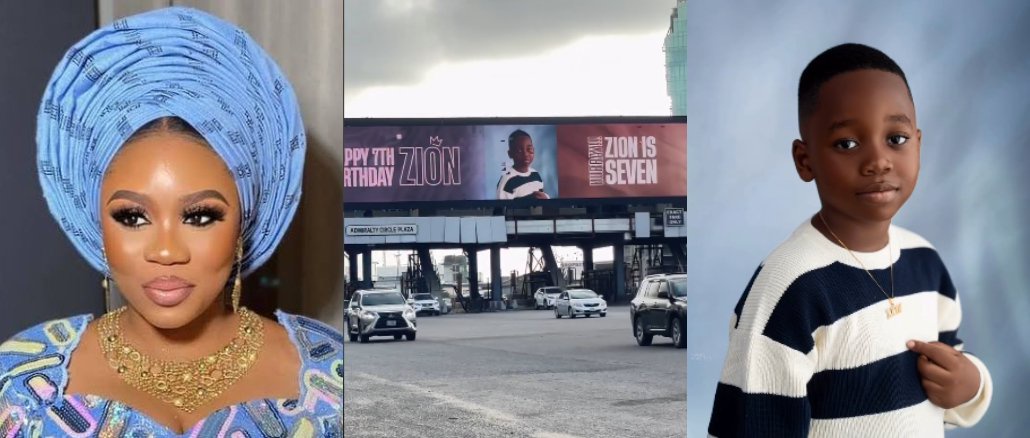 Wumi Toriola Goes All Out For Son Zion’s 7th Birthday, Puts Him On Giant Lagos Billboard