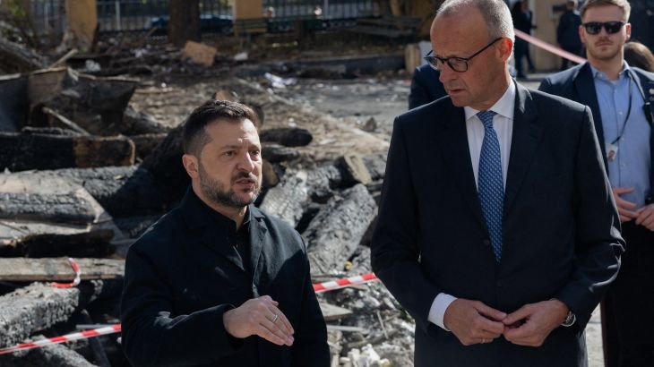 Russia hits Kyiv bridge as Germany’s Merz visits Ukraine’s capital