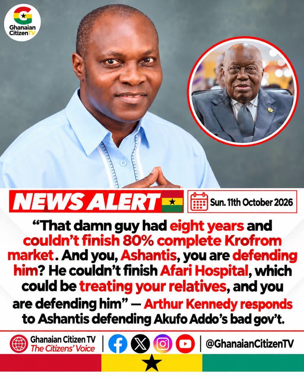 “He Had Eight Years but Couldn’t Finish Krofrom Market or Afari Hospital” – Critic Slams Akufo-Addo’